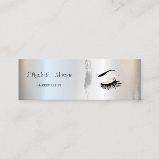 Moder Elegant, Silver Brush Stroke, Lashes, Makeup Mini Visitekaartje (Voorkant)