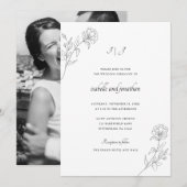 Moder Getrokken Bloemen Fotobruiloft Kaart (Voorkant / Achterkant)