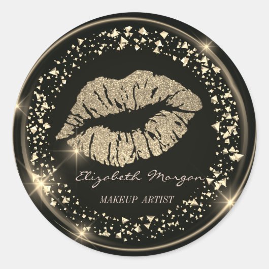 Moder Gold Glitter Lips, Confetti Ronde Sticker (Voorkant)