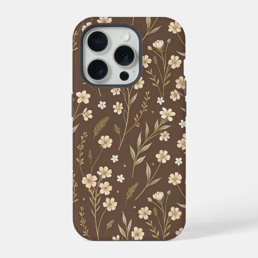 Moder Pattern Wilflowers Brown Background iPhone Hoesje (Achterkant)