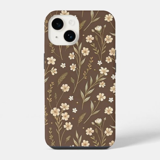 Moder Pattern Wilflowers Brown Background iPhone Hoesje (Achterkant)