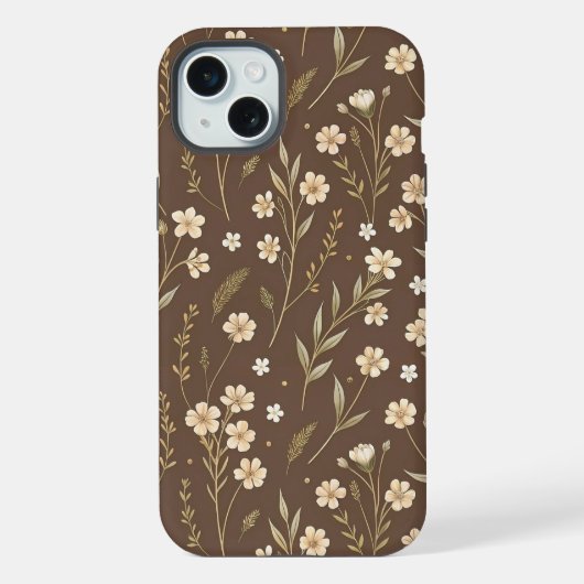 Moder Pattern Wilflowers Brown Background iPhone Hoesje (Achterkant)