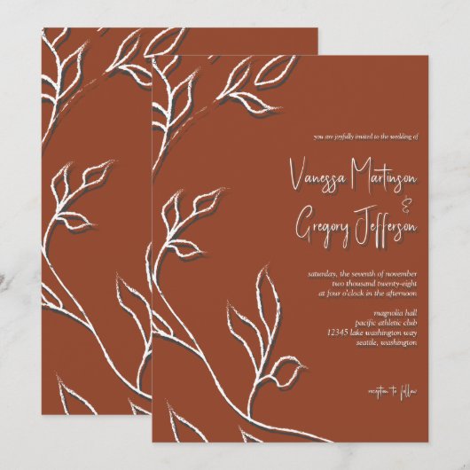 Modera Terracotta Line Art Leaves & Shadows Invita Kaart (Voorkant / Achterkant)