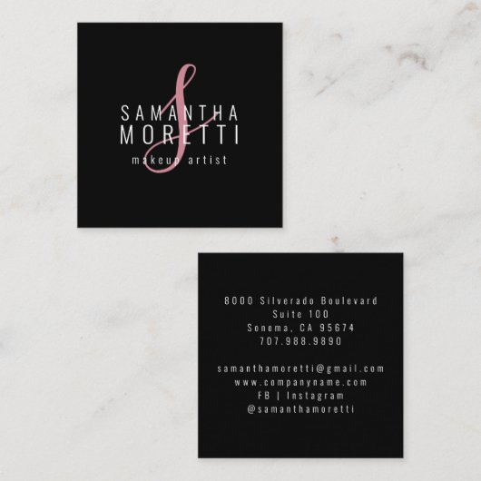 Moderen Make-up Artiest Roze Zwart Vierkante Visitekaartje (Voorkant / Achterkant)