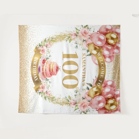 Modern 100e verjaardag Blush Gold Banner Design Wandkleed (Voorkant (horizontaal))