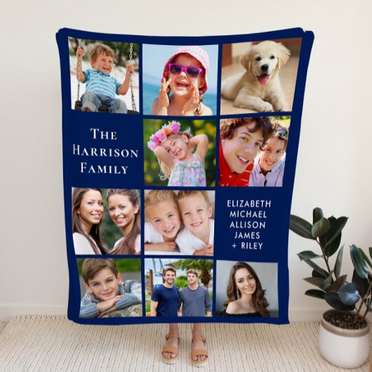 Modern 10 foto collage blauw fleece deken