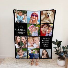 Modern 10 Photo Collage Black Fleece Deken