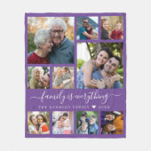 Modern 10 Photo Collage Family Name Quote  Purple Fleece Deken (Voorkant)