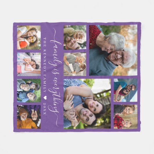 Modern 10 Photo Collage Family Name Quote  Purple Fleece Deken (Voorkant (Horizontaal))