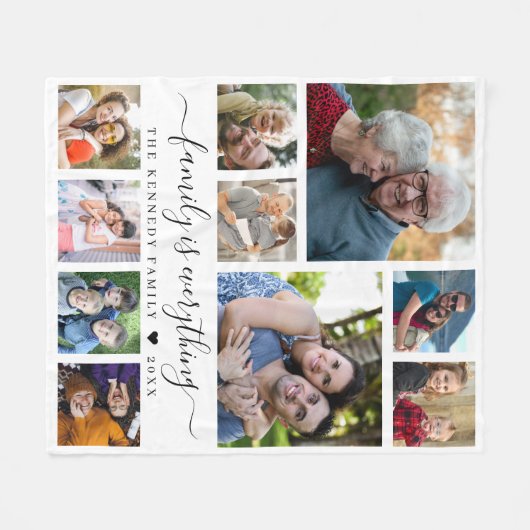 Modern 10 Photo Collage Family Name Quote White Fleece Deken (Voorkant (Horizontaal))