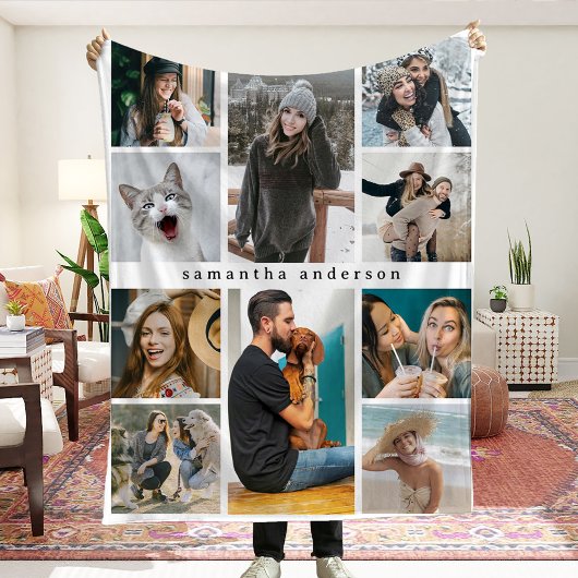 Modern 10 Photo Collage Personalized Keepsake Fleece Deken