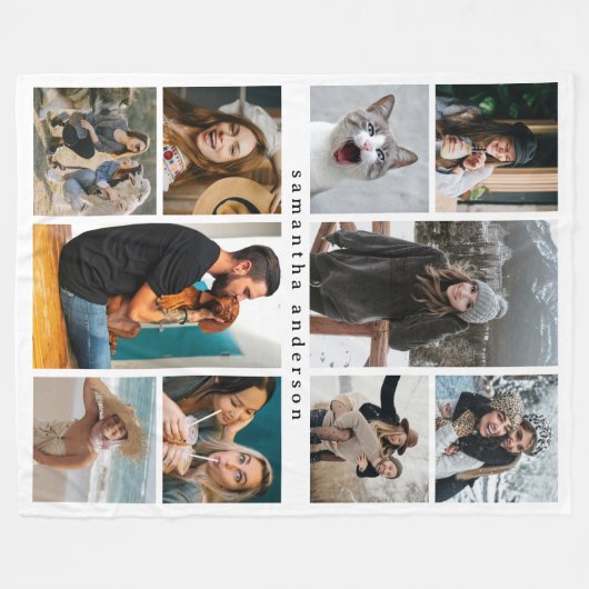 Modern 10 Photo Collage Personalized Keepsake Fleece Deken (Voorkant (Horizontaal))