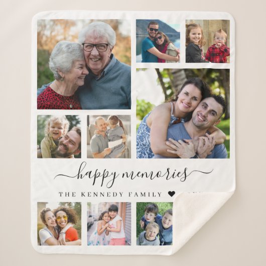 Modern 10 Photo Collage Quote Family Name Keepsake Sherpa Deken (Voorkant)