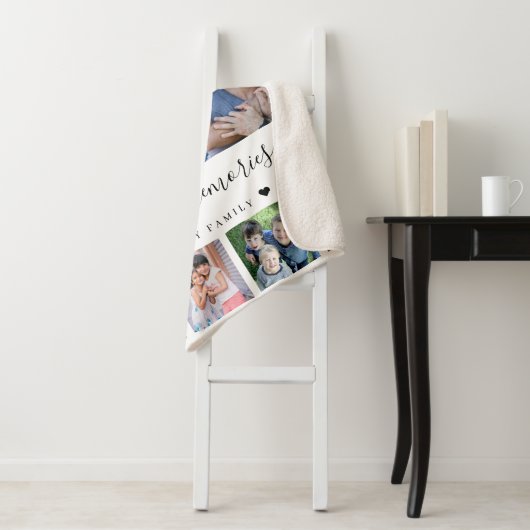 Modern 10 Photo Collage Quote Family Name Keepsake Sherpa Deken (In situ)