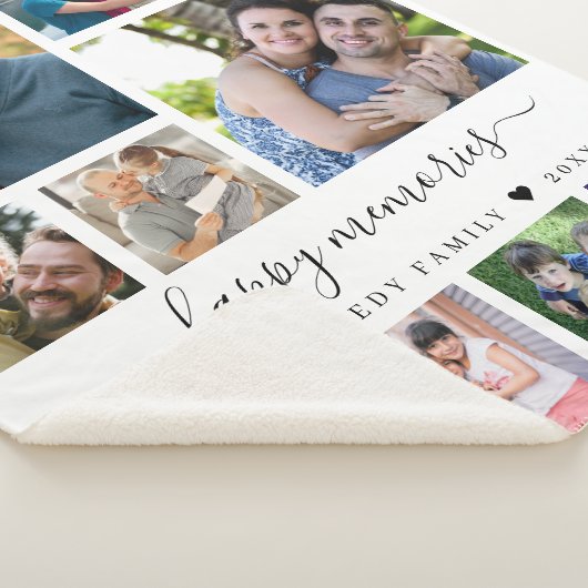 Modern 10 Photo Collage Quote Family Name Keepsake Sherpa Deken (3/4)