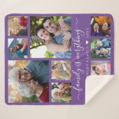 Modern 10 Photo Collage Quote Family Name Purple Sherpa Deken (Voorkant (horizontaal))
