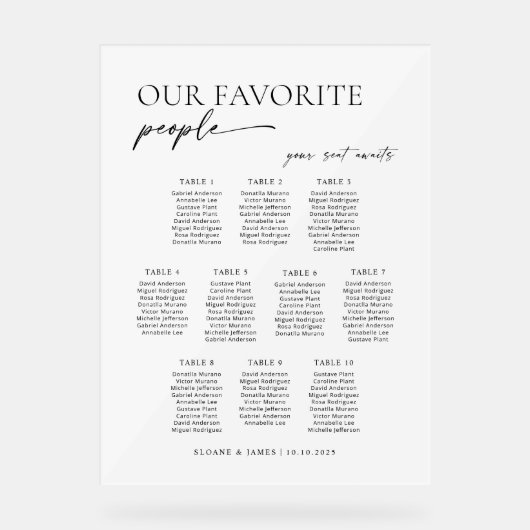 Modern 10 Tables Welcome Seating Chart Acryl Bord (Voorkant)