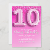 Modern 10th Birthday Girl with Pink Number Balloon Kaart (Voorkant)