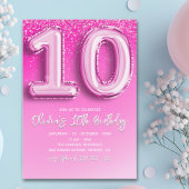 Modern 10th Birthday Girl with Pink Number Balloon Kaart