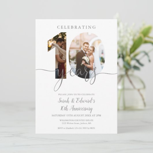 Modern 10th Wedding Jubileum 2 Foto Kaart (Staand voorkant)