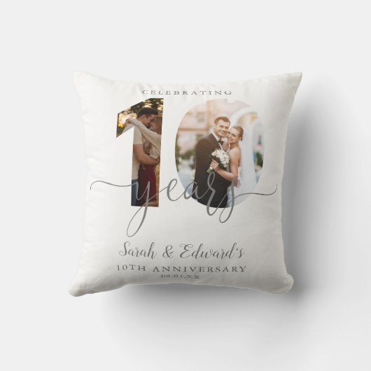 Modern 10th Wedding Jubileum 2 Foto Kussen (Achterkant)