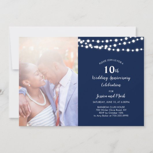 Modern 10th Wedding Jubileum Invitation - marine Kaart (Voorkant)