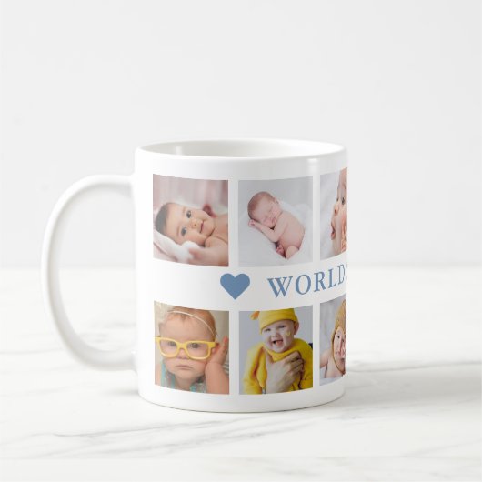 Modern 12 Photo Collage Blue World's Best Pop Koffiemok (Links)