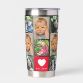 Modern 12 Photo Collage Family Name Monogram Red Geïsoleerde Drinkbeker (Links)