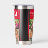 Modern 12 Photo Collage Family Name Monogram Red Geïsoleerde Drinkbeker (Rechts)