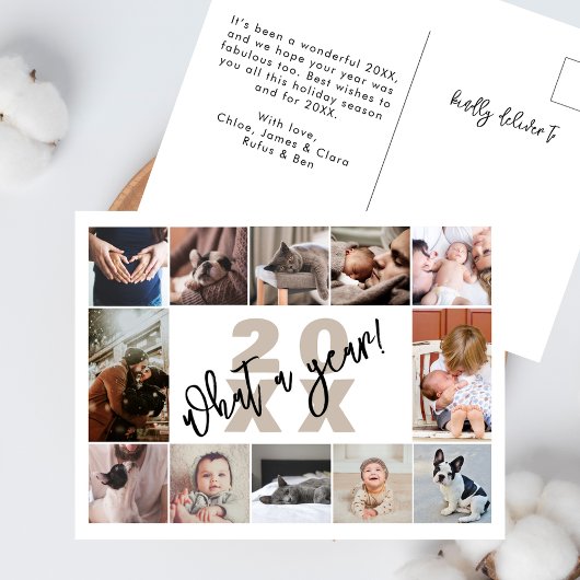 Modern 12 Photo Collage What A Year Feestdagenkaart
