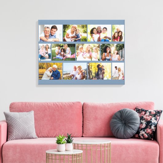 Modern 12 Photo Masonry Grid Blue Stretched Canvas (Insitu (Woonkamer))