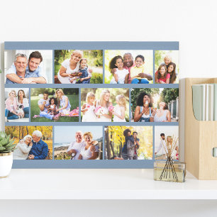 Modern 12 Photo Masonry Grid Blue Stretched Canvas Afdruk