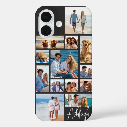 Modern 13 Photo Collage Handgeschreven Naam Case-Mate iPhone Case (Achterkant)