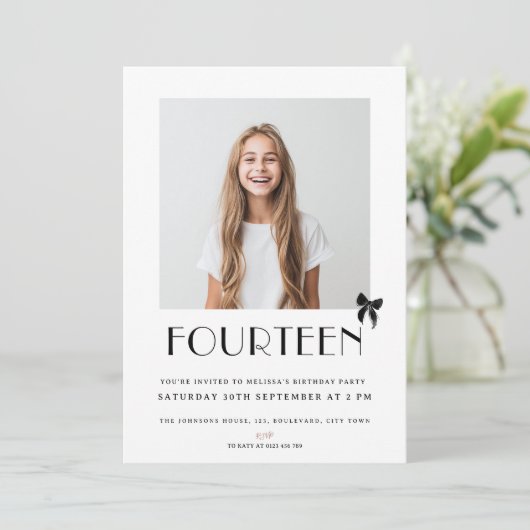 Modern 14th Teenager Photo Fouteen Birthday Party Kaart (Staand voorkant)