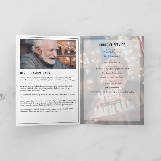 Modern 15-foto begrafenisprogramma met bio & geem programma (Binnen)