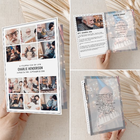 Modern 15-foto begrafenisprogramma met bio & geem programma