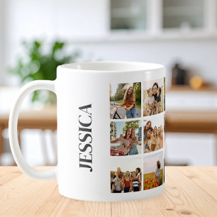 Modern 15 Photo Collage Monogram Naam Koffiemok