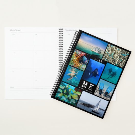 Modern 15 Photo Collage Zwart Gepersonaliseerd Planner (Display)