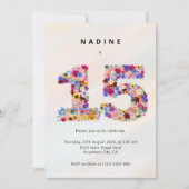 Modern 15th Birthday Floral Invitation Kaart (Voorkant)