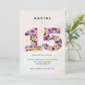 Modern 15th Birthday Floral Invitation Kaart (Staand voorkant)