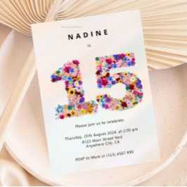 Modern 15th Birthday Floral Invitation Kaart