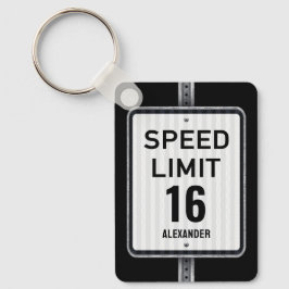 Modern 16e Verjaardag Maximumsnelheid Bord Sleutelhanger