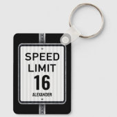 Modern 16e Verjaardag Maximumsnelheid Bord Sleutelhanger (Achterkant)
