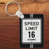 Modern 16th Birthday Speed Limit Sign Sleutelhanger (Voorkant)