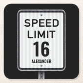 Modern 16th Birthday Speed Sign Kartonnen Onderzetters (Voorkant)