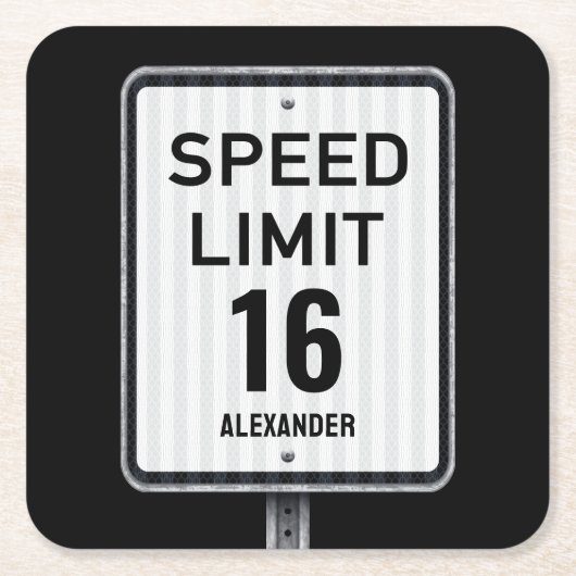 Modern 16th Birthday Speed Sign Kartonnen Onderzetters (Voorkant)