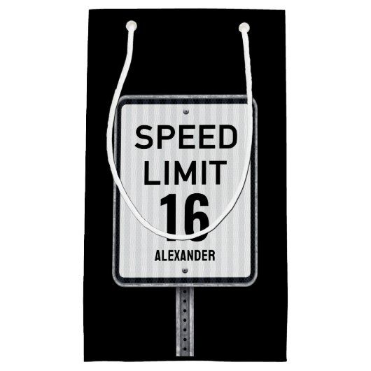 Modern 16th Birthday Speed Sign Klein Cadeauzakje (Voorkant)