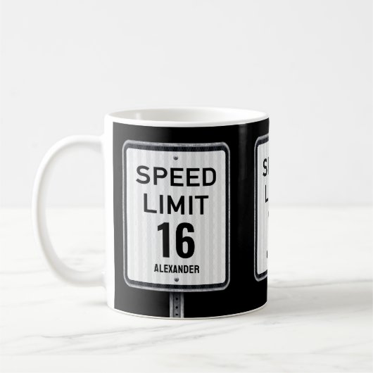 Modern 16th Birthday Speed Sign Koffiemok (Links)