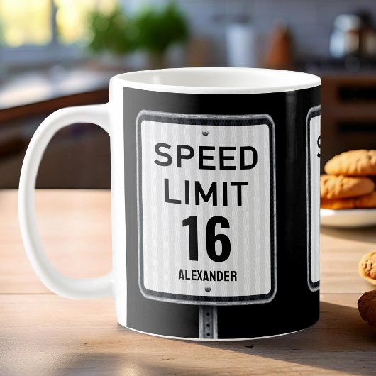 Modern 16th Birthday Speed Sign Koffiemok