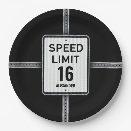 Modern 16th Birthday Speed Sign Papieren Bordje (Voorkant)